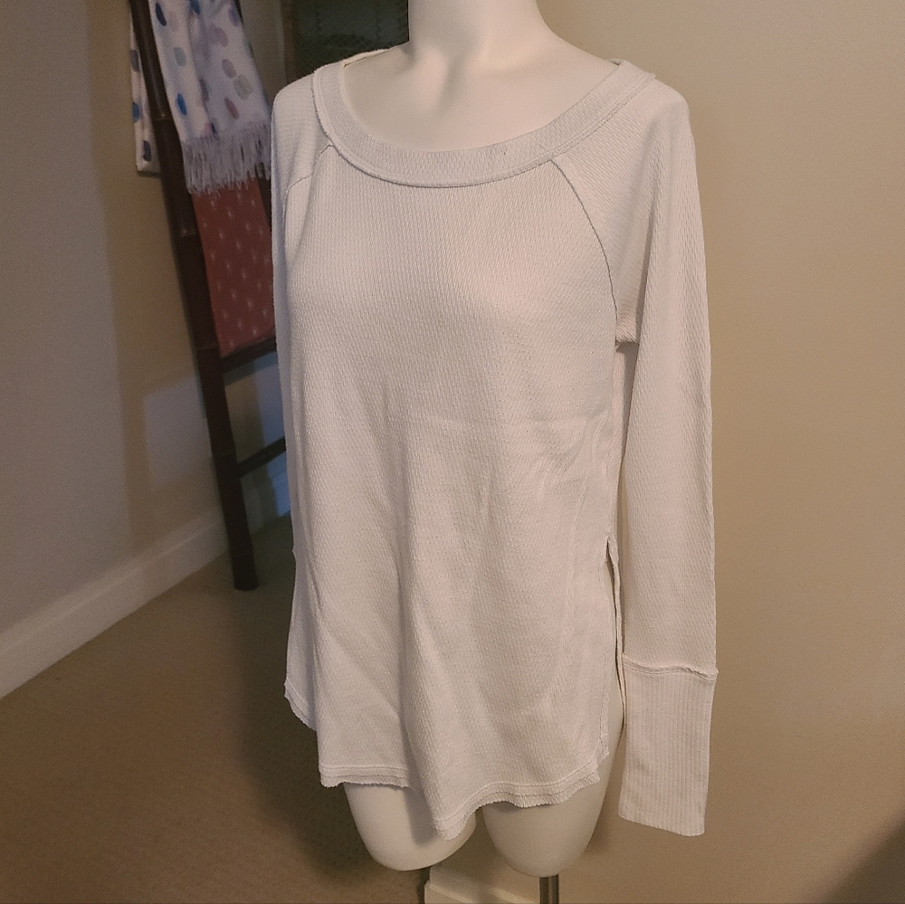 Free People Waffle Knit Top Long Sleeve Size XS Cream Color
